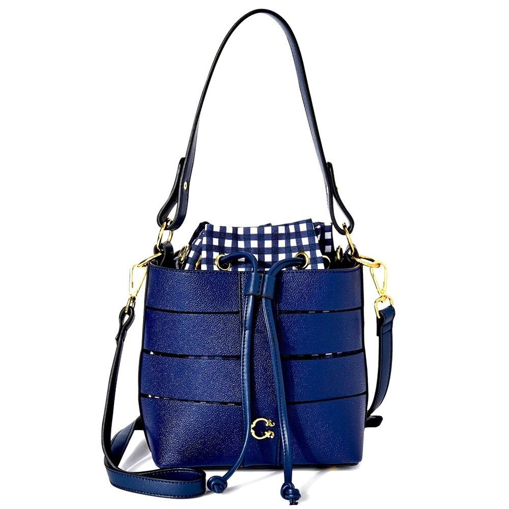 C. Wonder Sophia Navy Vegan Leather Caged Convertible Crossbody w Canvas Pouch
